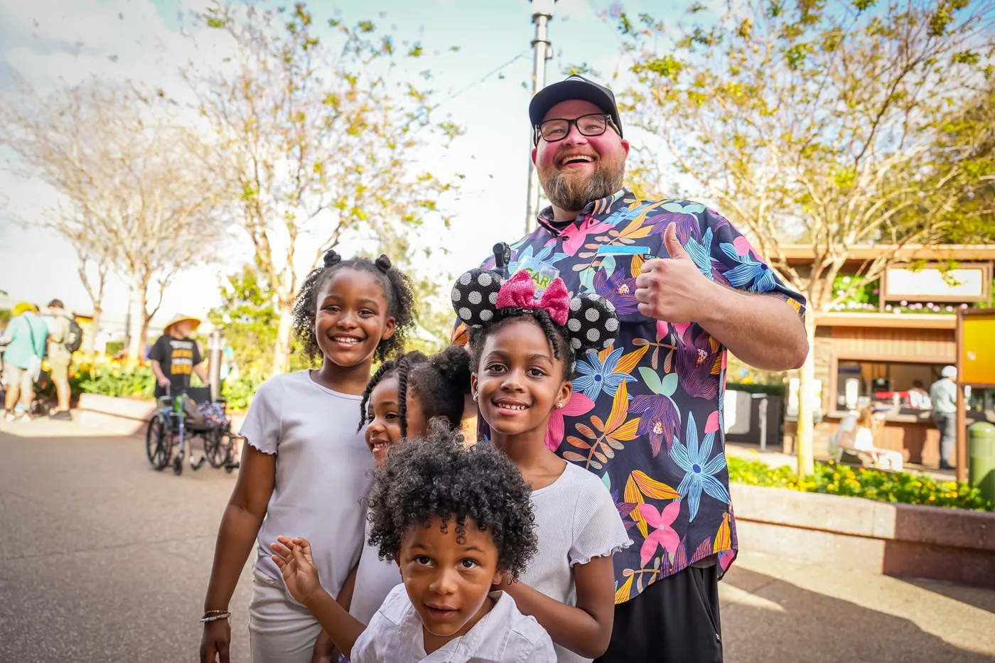 The Roberson kids with Adam the Woo at EPCOT Flower and Garden Festival